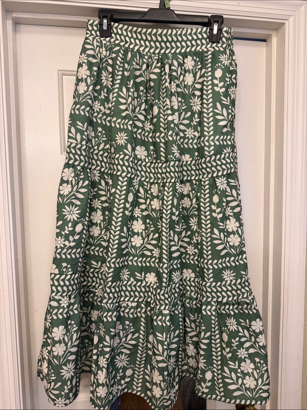Polagram Green Maxi Skirt with White Floral Print